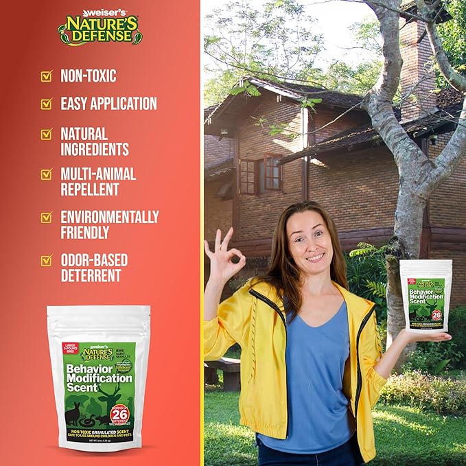 Nature's Defense Organic Animal Repellent Granules | 7 Certified Organic Ingredients | 94.1% Effective | Repels Deer, Mice, Cats, Rabbits & 20+ More | Safe for Kids & Pets | 44 oz