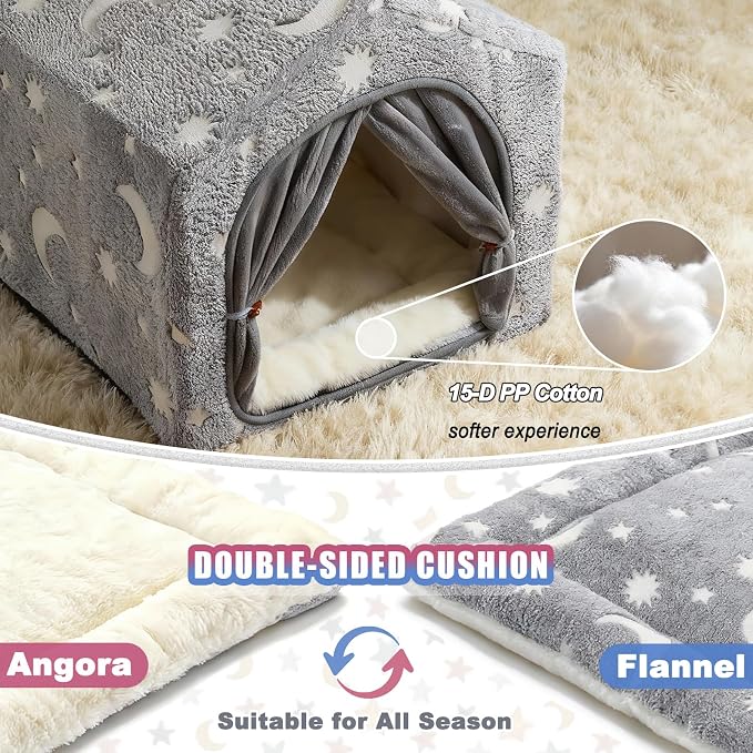 Indoor Dog House, Soft Warm Glow Dog Cave for Cat & Small Dogs | Warm Plush Dog Cave Bed with Sturdy Frame, Machine Washable, Non-slip, for Indoor Dogs and Cats