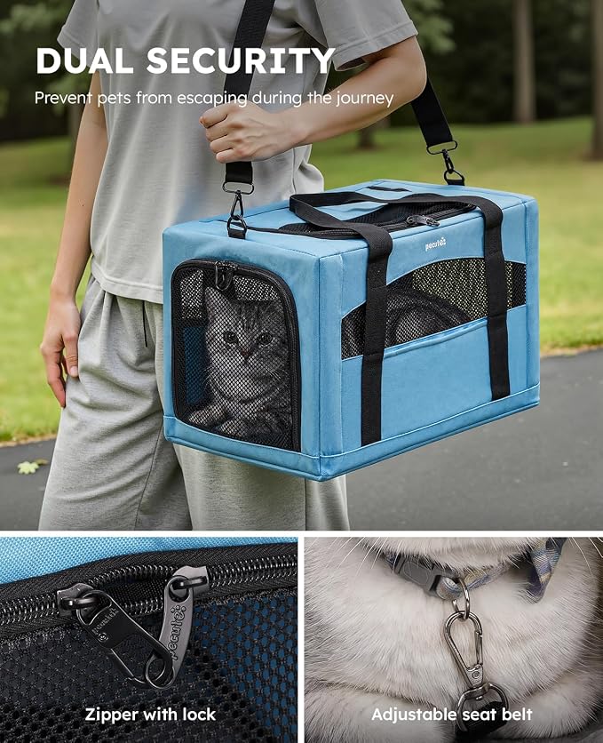 Pecute Cat Carrier Stable, Pet Carrier with Privacy Partition,Light Blue | Safe For Car Travel, Stable Steel Frame, Soft-Sided Pet Carrier Bag For Dogs And Cats Up To 11lbs, Foldable Design.