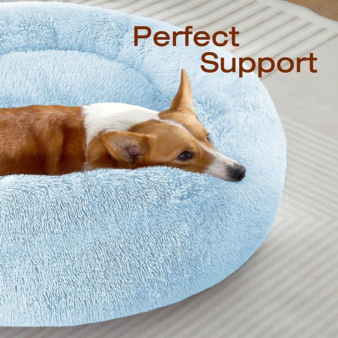 JOLLYVOGUE Dog & Cat Bed, Calming Anti-Anxiety Pet Bed for Small Dogs, Fluffy Donut Cushion for Small and Medium Pets (23")