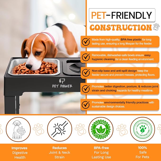 Elevated Dog Bowls, Raised Dog Bowl Stand with 4 Adjustable Heights, Stainless Steel Food Bowl & No-Spill Water Bowl – Dog Bowls Elevated for Small, Medium & Large Dogs