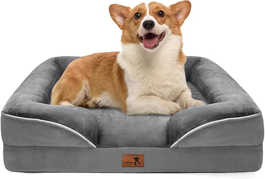 Spotted Play Orthopedic Dog Bed with Sides - Dog Sofa Beds for Medium Dogs, Supportive Foam Pet Couch Bed with Washable Removable Cover, Waterproof Lining and Non-Slip Bottom, Grey - M