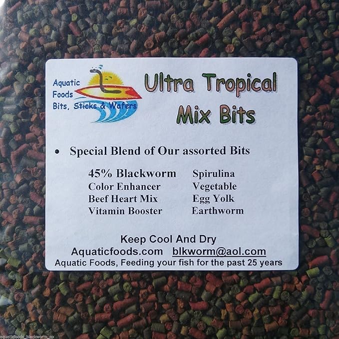 Aquatic Foods Inc. Ultra 8 Type 1/8" x 5/16" Sinking Tropical Mix Bits, Shrimp, Snails, Discus, Cichlids, Pelcos, Cories, All Community Tropical Fish…1/4-lb