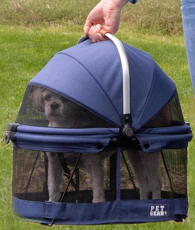 Pet Gear No-Zip View 360 Pet Carrier & Car Seat, Denim, 20" | Push Button Entry, For Small Dogs & Cats, 360 Degree Visibility, Safety Carrier