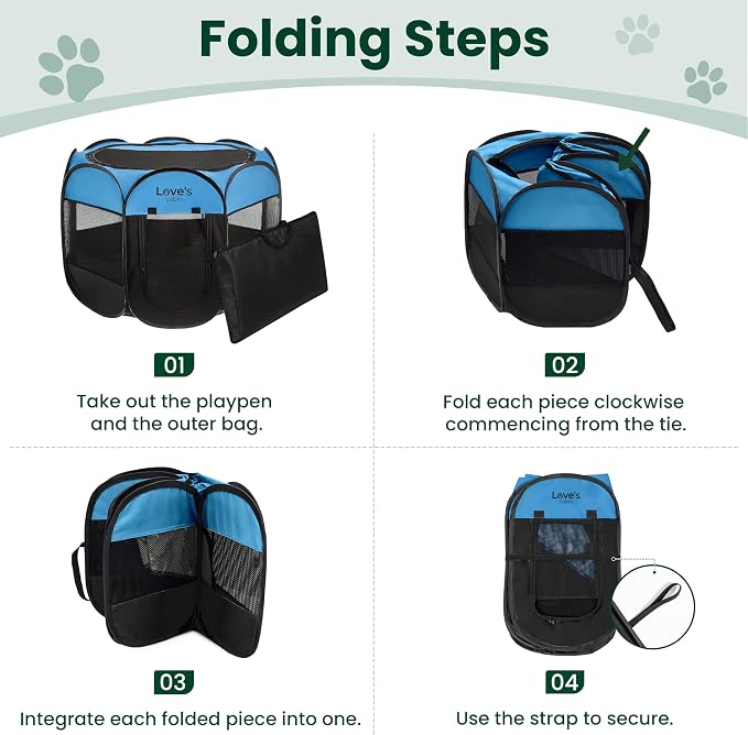 Love's cabin Pet Puppy Dog Playpen, Large Dog Tent Crates Cage Indoor/Outdoor, Portable Playpen for Cat, Foldable Pop Up Dog Kennel Playpen with Carring Case, Removable Zipper Top, Blue