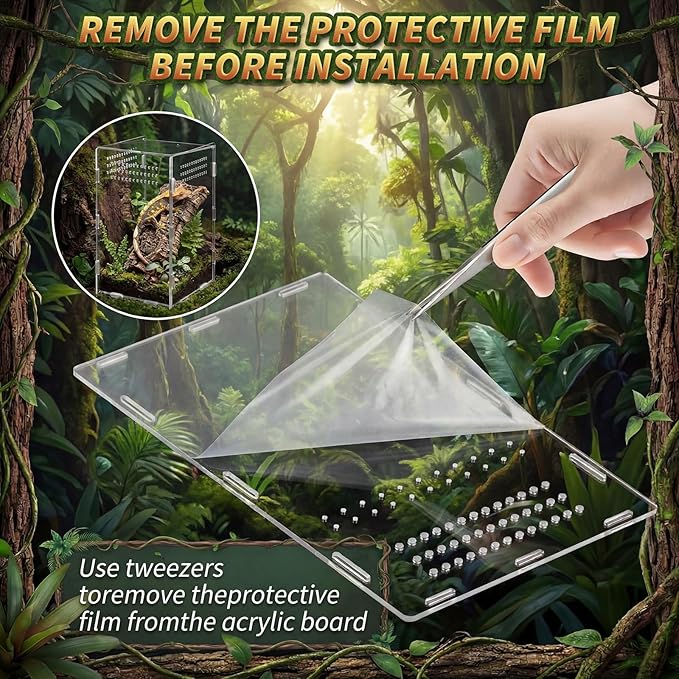Hushee 2 Pcs Acrylic Reptile Terrarium Easy Assembly, 360° Clear & Keep Pet Secure Design for Jumping Spiders, Tarantulas, Frog, Mantis, Geckos, Ventilated Habitat Terrarium Enclosure 9.8*5.9*5.9in