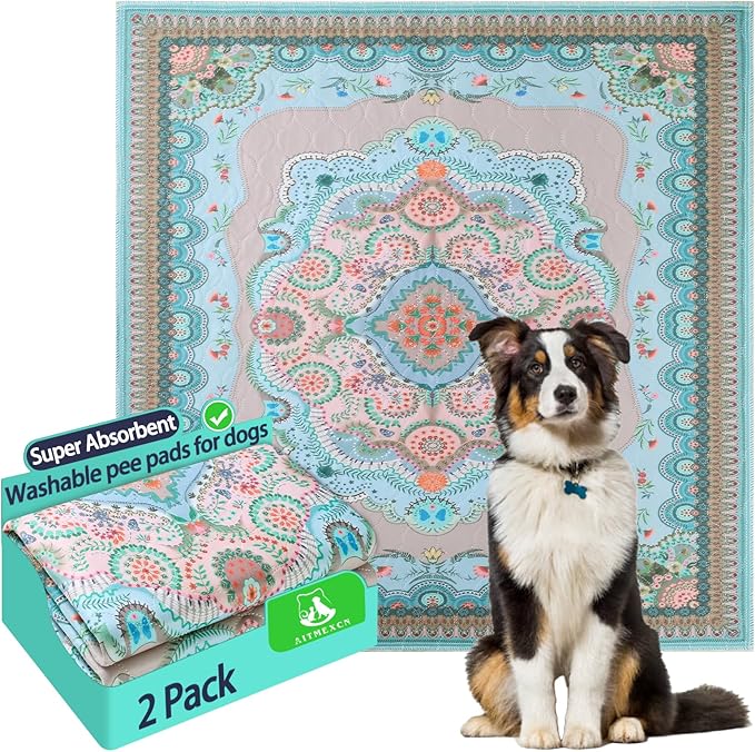 Aitmexcn Washable Pee Pads for Dogs, 2 Extra Large Puppy Pads, 48'' x 48'' | Highly Absorbent, Waterproof Layer, Machine Washable, Non-Slip Bottom, For Large Playpens and Multiple Pets