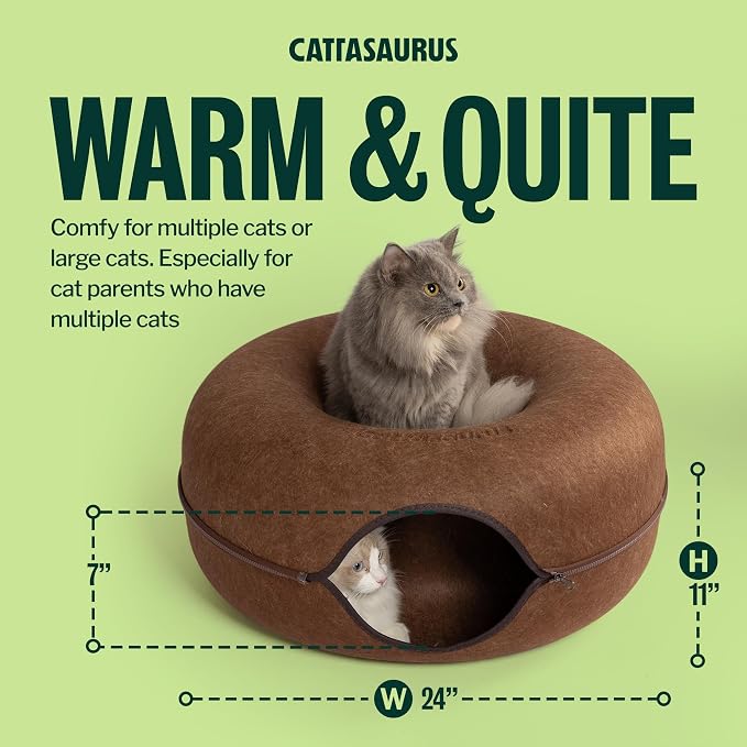 Peekaboo Cat Cave Donut for Multiple & Large Cats up to 30-45 lbs, 3-in-1 Self Warming Cat Bed, Tunnel & Scratcher for Indoor Cats, Washable & Detachable Small Dog Bed (Brown, Large)