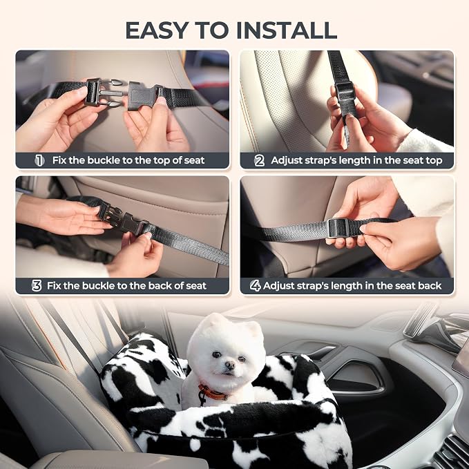 Dog Car Seat for Small Dogs & Cats Under 25 lbs, Milk Cow