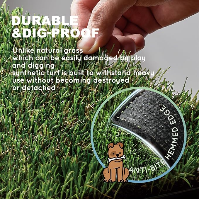 HQ4US 4LEGS Dog Grass Pad with Tray, Dog Litter Box with Artificial Grass | Large Grass Pee Pads for Indoor Dogs Potty Tray with Grate, Turf Grass Hemmed Edge, Realistic, Less Stink Toilet for Balcony