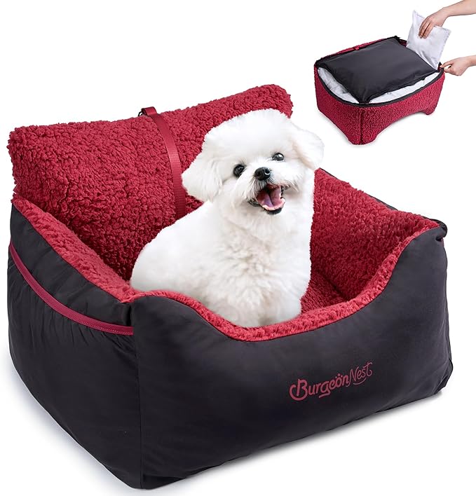 Dog Car Seat for Small Dogs & Cats Under 25 lbs, Black red