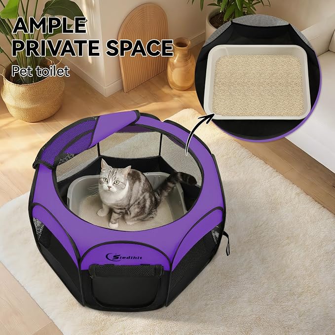 Siedihit Dog Cat Playpen, Puppy Pet Playpen, Small Dogs Tent Crates Cage | Indoor/Outdoor, Portable Pop Up Dog Kennel Playpen with Carrying Case for Dogs/Cats/Rabbits,Purple