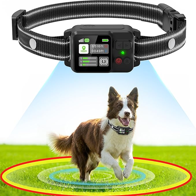 GPS Wireless Dog Fence, Electric Fence for Dogs, Electric Dog Fence with 3 Warning Strength, Range 49-6561ft, IP67 Waterproof, Rechargeable Pet Containment System for Outdoor Use Only