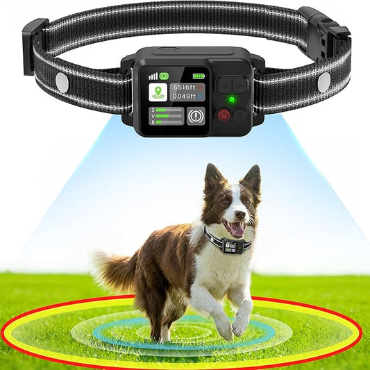 GPS Wireless Dog Fence, Electric Fence for Dogs, Electric Dog Fence with 3 Warning Strength, Range 49-6561ft, IP67 Waterproof, Rechargeable Pet Containment System for Outdoor Use Only