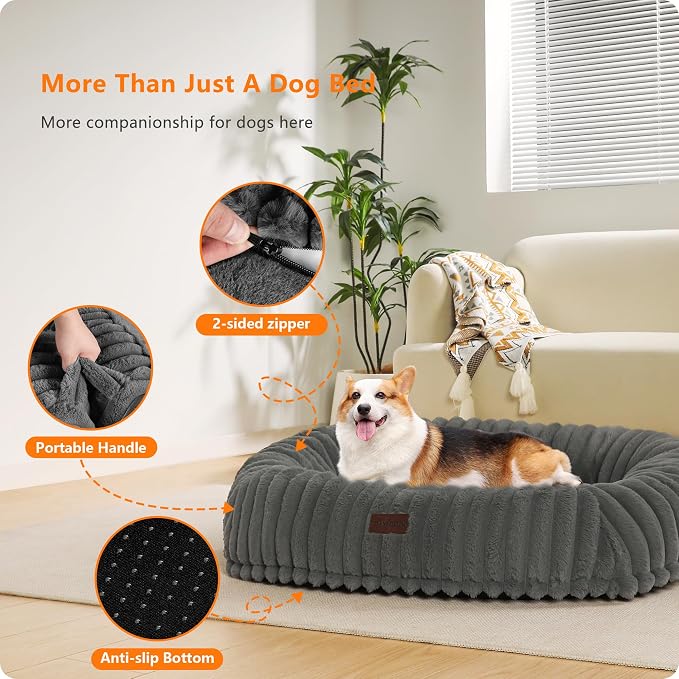 Orthopedic Waterproof Medium Dog Bed Sofa, Gel Memory Foam, 36" | Reversible Egg-Crate Foam Cushion Dog Sofa, Washable Corduroy Fleece Pet Bed, Removable Cover & Non-Slip Bottom, Medium Grey