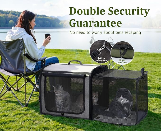 Dog Car Carrier Light Weight,Expandable,Foldable Dog Carrier, Gray | Easy to Assemble, Portable and Breathable Pet Carrier, Suitable for Indoor and Outdoor Use, Dog Travel Crate with Curtain
