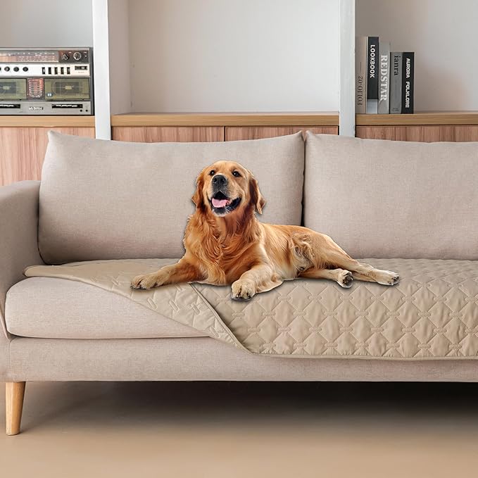 gogobunny Waterproof Blanket, Couch Covers for Dogs, Reversible Protector | 3X Stronger Leakproof, Scratch Proof Durable Furniture Protection, Stain Resistant, Washable, 30x70 Inch Dark Beige