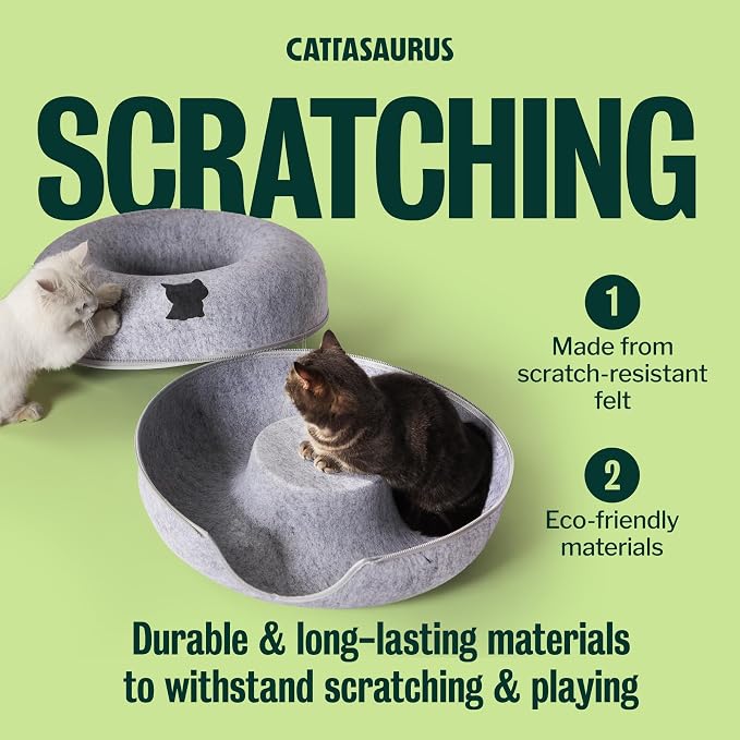 Peekaboo Cat Cave Donut for Multiple & Large Cats up to 30-45 lbs, 3-in-1 Self Warming Cat Bed, Tunnel & Scratcher for Indoor Cats, Washable & Detachable Small Dog Bed (Light Gray, Large)