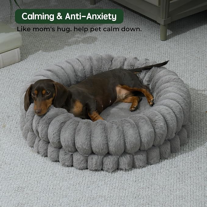 BALANCE Luxury Donut Dog Bed, 24 Inches Round Dog Beds for Small Dogs Washable, Orthopedic Calming Pet Bed for Puppy and Cats with Anti-Slip Bottom (Gray)