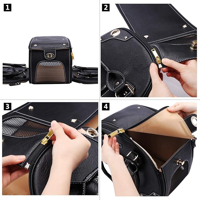 Dog Carrier Purse, Pet Carrier, Waterproof Premium Leather Pet Travel Portable Bag Carrier for Cat and Small Dog Home & Outdoor Medium Black