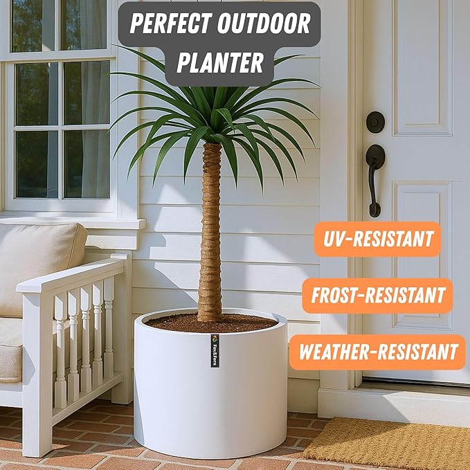 Fox & Fern Large Indoor Planter, Modern Large Plant Pot for Indoor or Outdoor, UV and Frost Resistant - 18.7 Inch, Matte White Flower Pot with Drainage Plug, Lightweight