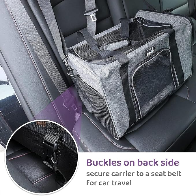 Wakytu TSA Approved Pet Carrier for Small Cats and Dogs,17.7x11x8.3, Black | 3 entrances & 5 vents, waterproof rip-stop, anti-escape locks, padded strap,plane underseat,cat dog carrier