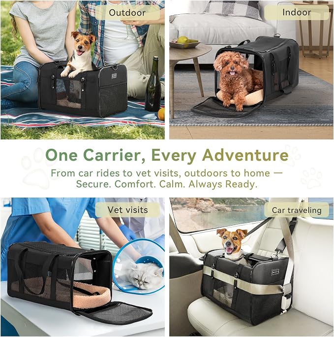 Petsfit Large Cat Carrier for Car Travel, Patented Seat Belt Buckle, 20 lb