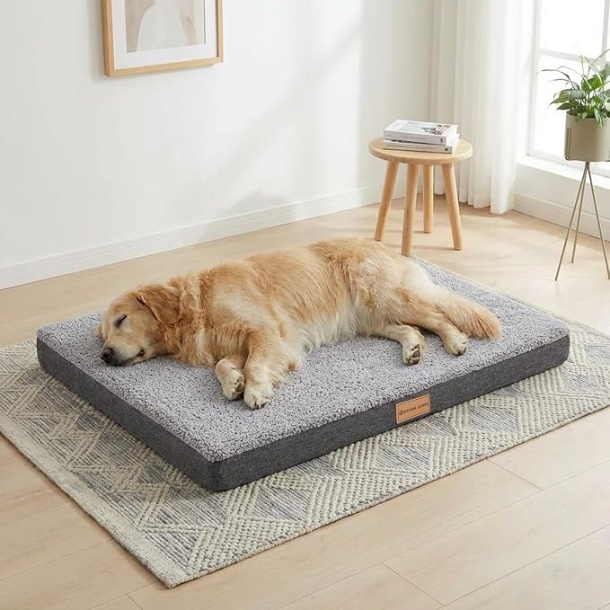 Patas Lague Orthopedic Large Dog Bed Washable Pet Sofa Mat 42''X28'' Grey | Egg-Crate Foam Dog Couch For Large Sized Dogs, Waterproof Removable Cover, Soft Pet Crate Bed With Nonskid Bottom