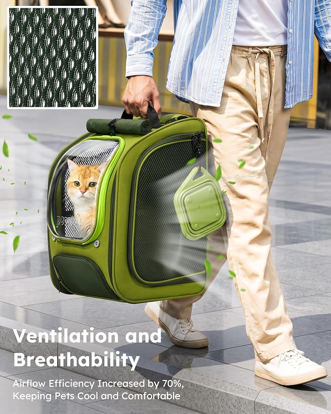 Pecute Cat Backpack Carrier,Large Space Cat Bubble Backpack,Ergonomic,Green | Upgraded Transparent Window Offers Greater Transparency,More Wear-Resistant,Sunshade curtain,Folding bowl,Ventilated