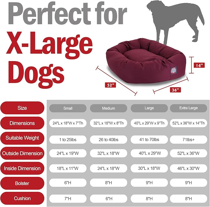 Majestic Pet 52 inch Burgundy Bagel Dog Bed Products | Cozy Soft Fluffy Donut Pet Bed with Spine Support for Head Rest – Anti-Anxiety Comfort for Puppies & Dogs, 52x35x11 Inches