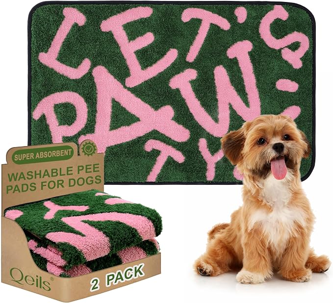 Reusable Puppy Pads , Washable Pee Pads for Dogs 23" x 36" 2 Pack | Super Absorbent & Leakproof Potty Training Pads, Plush Grass-Look With Non-Slip Backing For Crates, Playpens & Small Pets
