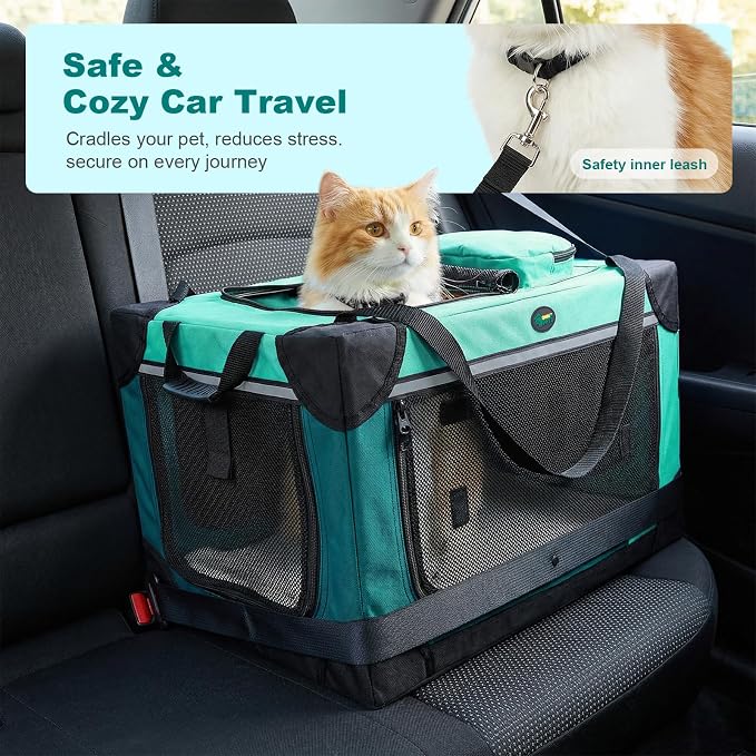 Ownpets Extra Large Cat Carrier for 2 Cats Small Dogs, 24 Inches Collapsible Soft Dog Crate for Car Travel, Portable Pet Carrier with Soft Mat | Foldable, Portable, 4-Doors, 4-Side Mesh Windows, Steel Frame Oxford Cloth, Soft Cushion Mat, Leash, Easy S...