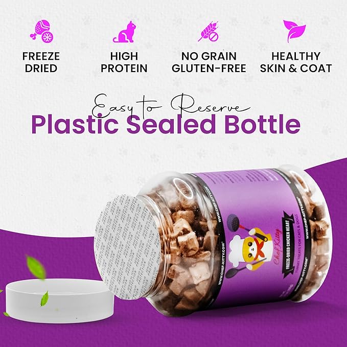 Chicken Hearts for Dogs | Cat Treats Freeze Dried, 100% Human Grade, Single Ingredient | High Protein Cat & Dog Food Toppers | No additives or Preservatives | Inspected & Tested in USA | 2.6 oz.