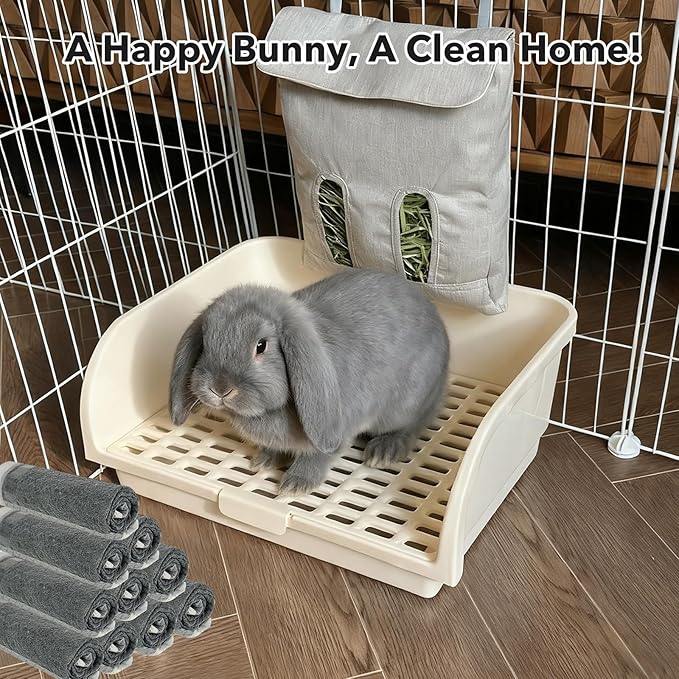 Rabbit Litter Box - Extra Large Bunny Litter Box, Easy to Clean and Disassemble, Prevents Odors and Stains. Pet Training Toilet Pan for Guinea Pig, Ferret, Hamster, Chinchilla