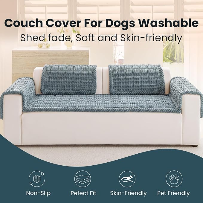 Couch Cover for Dogs Washable, Non-Slip Pet Couch Covers for Sofa, Fuzzy Dog Couch Cover Blanket, Thick, Soft, Plush Couch Cushion Covers for Sofa Protector(Blue Gray, 23.6" x 47.2"/60 x 120cm)