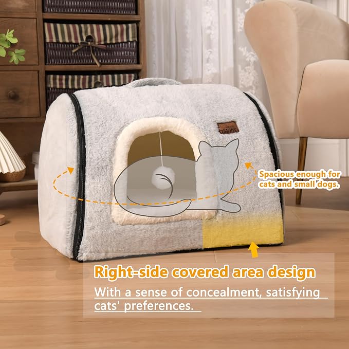 cat Bed cave-cat beds for Indoor Cats,Soft and Comfortable,Cute cat House,with Removable Washable Cushioned Pillow,Enclosed cat Bed,Kitty pet hut、Hideaway,Small Dog Tent,Grey