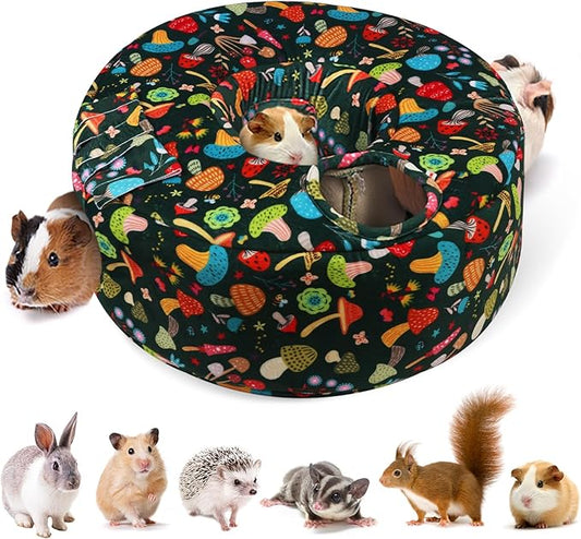 Guinea Pig Hideout & Tunnels Cozy House with Door Curtain Soft Bed for Small Pets/Hamsters/Sugar Gliders/Chinchillas - Blackish Green Mushroom