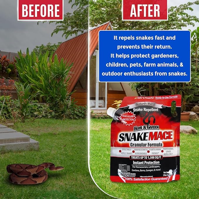 Nature’s Mace Snake Mace, Snake Repellent Granules for Yard, Outdoor Use, Keep Away Reptiles, Home, Garden, Granular Deterrent, Plant Friendly, Pet Safe, Fast Acting, 400 Ounce (Pack of 3)
