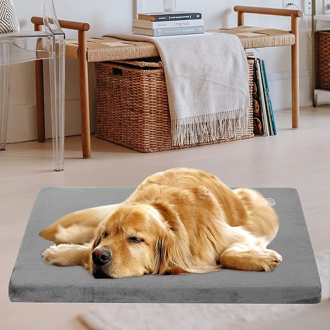 EMPSIGN Dog Bed Mat Crate Pad Mattress, Ultra Soft Pet Kennel, Grey, XXL | Reversible(Cool & Warm), Waterproof Linings, Removable Machine Washable Cover, for 48" Dog Crate, Firm Support