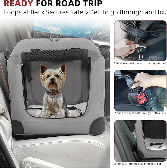 Petprsco Large Cat Carrier for 2 Cats/Small Dogs 24"x17"x17" for Car Travel | Soft Pet Carrier for Large Cats & Small/Medium Dogs, Includes Warm Blanket, Foldable Bowl & Washable Pad, for Long Car Trips