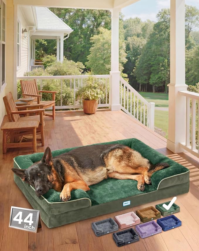 OhGeni Orthopedic Extra Large Dog Bed Couch, Memory Foam, 44-inch (Green) | Waterproof Pet Bed with Machine-Washable Removable Cover & Soft Comfortable Fabric