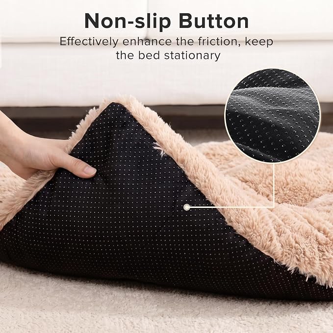 JOEJOY Dog Bed Crate Pad, Deluxe Plush Washable Dog Beds Fulffy Soft Kennel Pad Anti-Slip Pet Sleeping Mat for Medium Small Dogs, 29" x 21", Beige