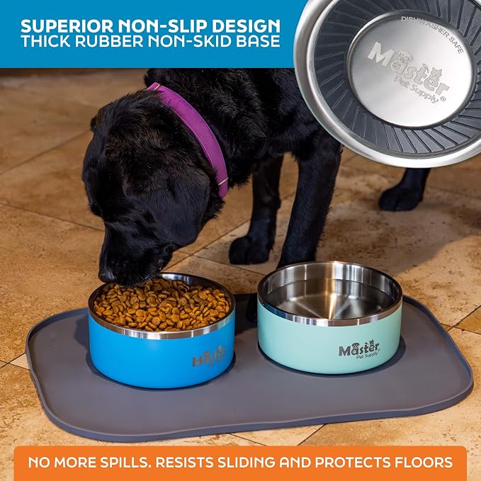 Master Pet Supply Stainless Steel Dog Bowls - 64 oz, Heavy Duty - Stainless Steel, Double Wall Extra-Thick Insulated, Non-Slip Pet Water Bowl for Dogs, Cats & Pets, Anti Rust Metal, Dish Washer Safe
