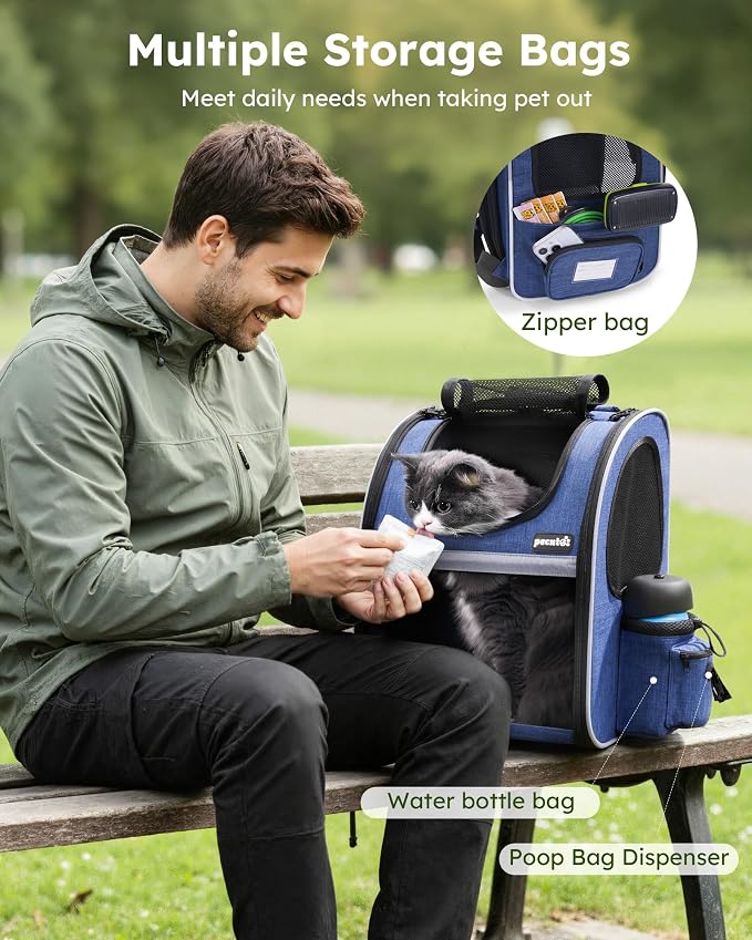 pecute Cat Backpack Visiable, Cat Carrier Expandable with Acrylic Window | Durable Oxford Cloth, Lockable Zipper,Use for Pet Under 11 lbs to Travel