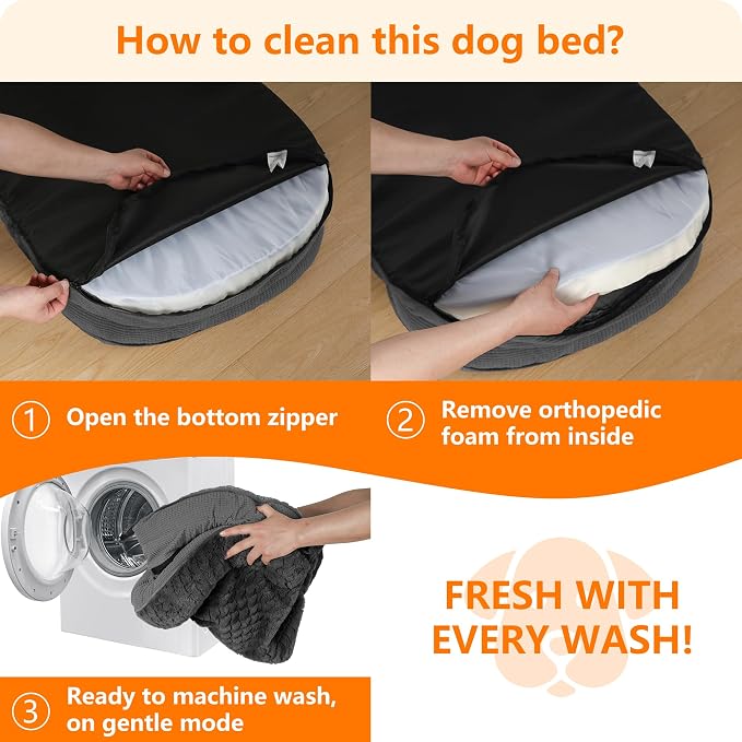Dwanton Orthopedic Dog Bed for Medium Dogs with Gel Memory Foam, Waterproof Dog Sofa, Washable Pet Bed with Four Sided Bolster Cushion, Removable Cover & Non-Slip Bottom, 36", Plush-Dark Grey