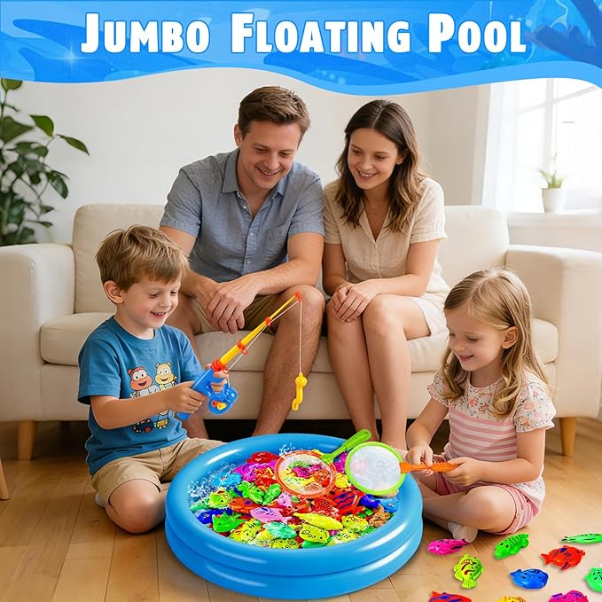CozyBomB™ Magnetic Fishing Toys Game Set for Kids | Water Table Bathtub Kiddie Pool Party Pole Rod Net, Outdoor Plastic Floating Fish, Toddler Bath Color Ocean Sea Animals Birthday Gift Age 3-5 6 4-8