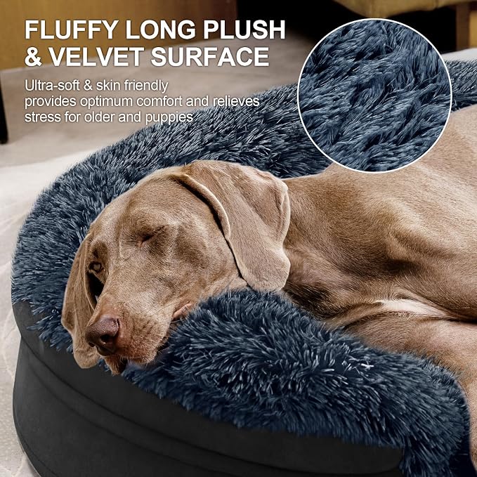 iweepet Fluffy Orthopedic Dog Beds for Large & Extra Large Dogs, 44" Calming Dog Sofa Bed with28D Egg-Crate Foam, Removable Washable Cover, Waterproof Lining, for Puppy,Senior,Sick