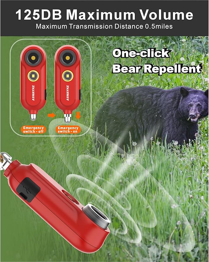 125dB Rechargeable Bear Horn,IPX5 Waterproof & LED Flashlight Bear Deterrent Device for Hiking, Camping, Outdoor Survival-Red