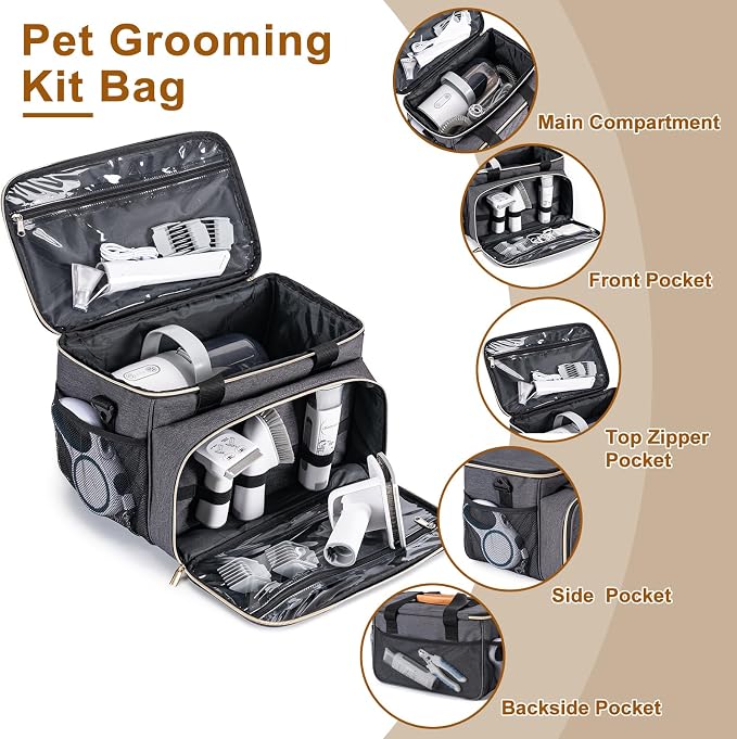Dog Grooming Vacuum Bag, Pet Grooming Kit Bag Perfect for Dog Hair Vacuum & Grooming Tool Kit Accessories- Grey