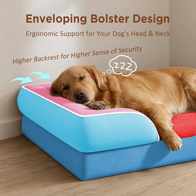 Comfort Expression Orthopedic Dog Bed for Extra Large Dogs with Bolster | Waterproof Dog Couch Bed with Washable Cover & Non-Slip Bottom, Supportive Egg Crate Foam XL Pet Bed, 42x30 Inch